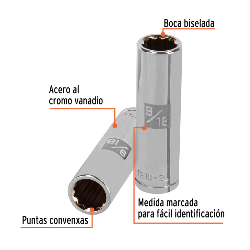 Dado de 12 puntas, largo, cuadro 1/2" de 9/16"