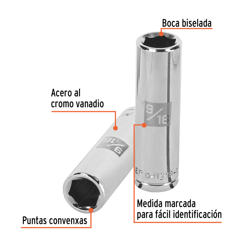 Dado de 6 puntas, largo, cuadro 1/2" de 9/16"