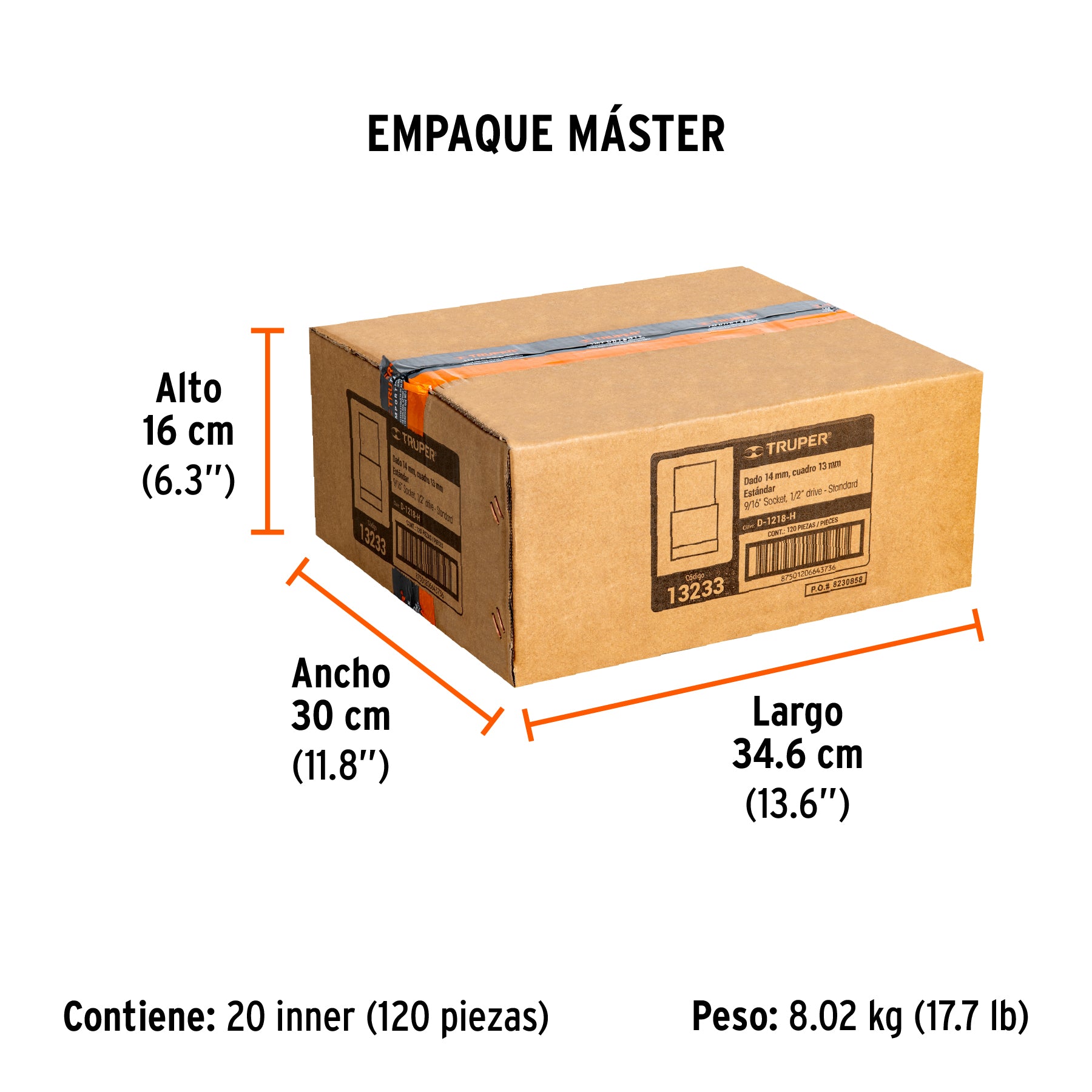 Dado de 6 puntas, cuadro 1/2" de 9/16"