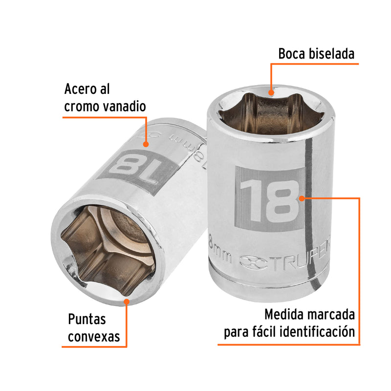 Dado de 6 puntas, cuadro 1/2" de 18mm