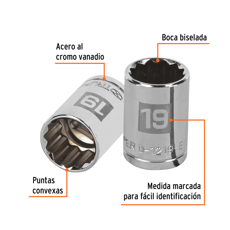 Dado de 12 puntas, cuadro 1/2" de 19mm