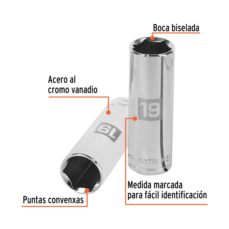 Dado de 6 puntas, cuadro 1/2" de 19mm..