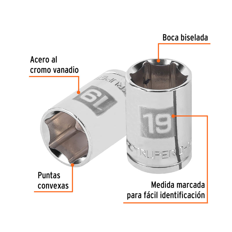 Dado de 6 puntas, cuadro 1/2" de 19mm