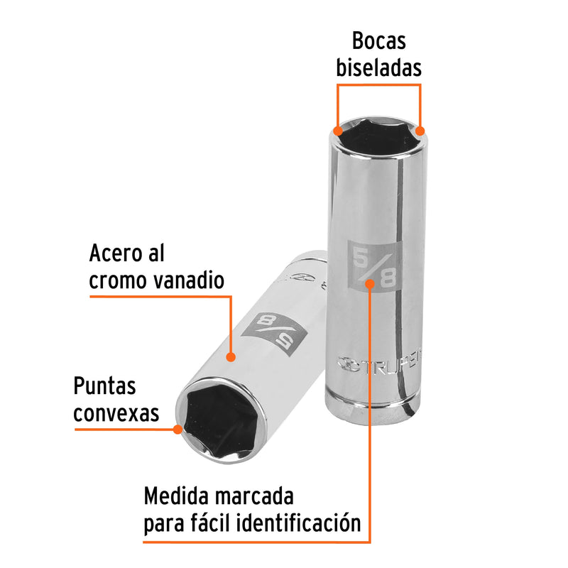 Dado de 6 puntas largo para bujía cuadro 1/2" standard 5/8"
