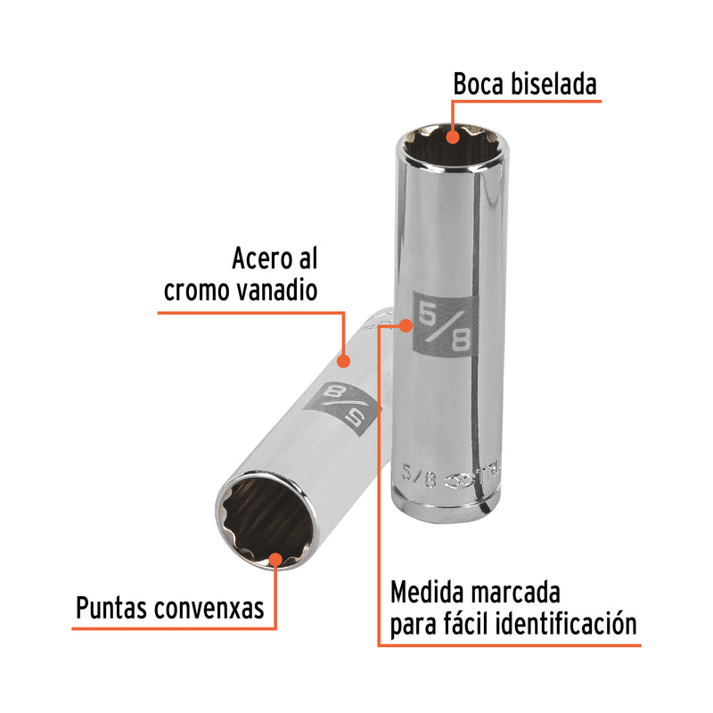 Dado de 12 puntas, largo, cuadro 1/2" de 5/8"