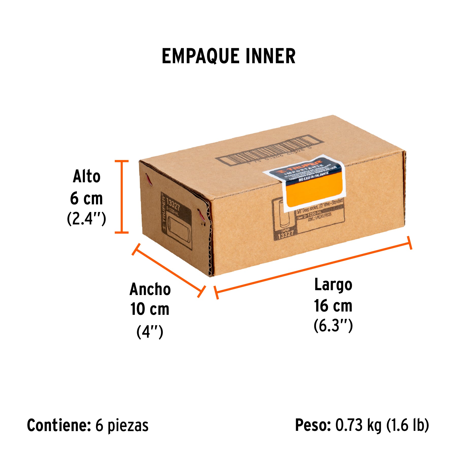 Dado de 6 puntas, largo, cuadro 1/2" de 5/8"