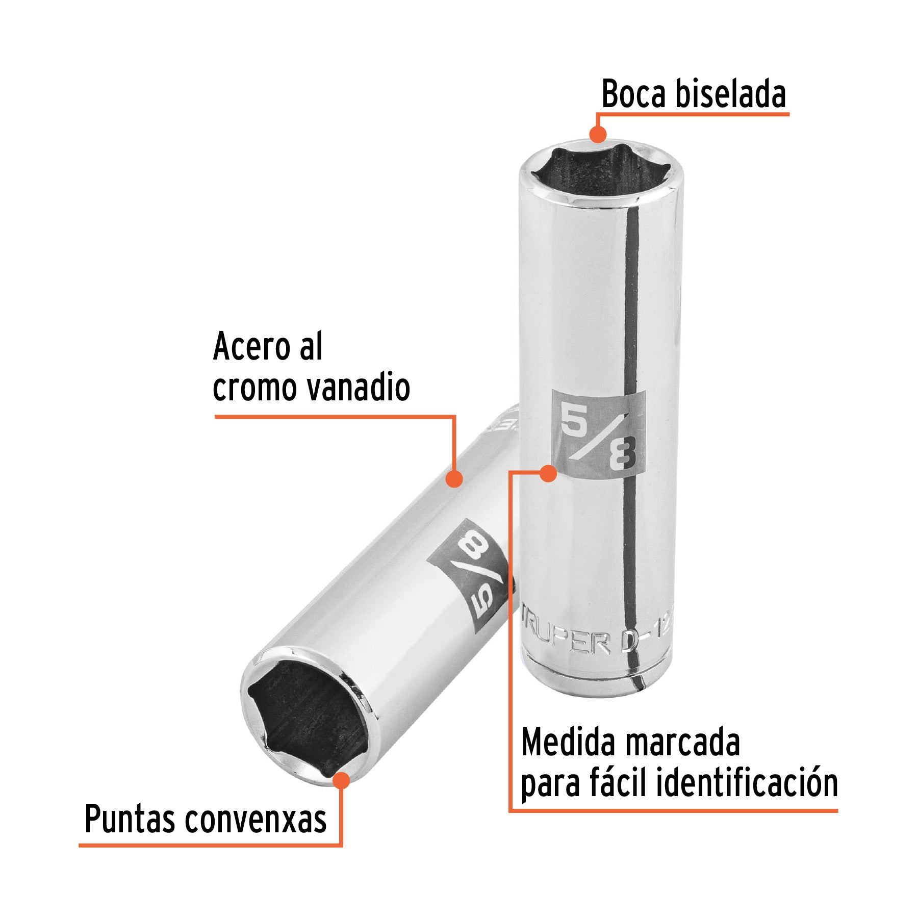 Dado de 6 puntas, largo, cuadro 1/2" de 5/8"