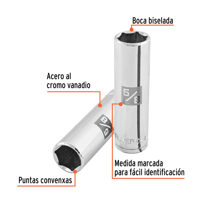 Dado de 6 puntas, largo, cuadro 1/2" de 5/8"