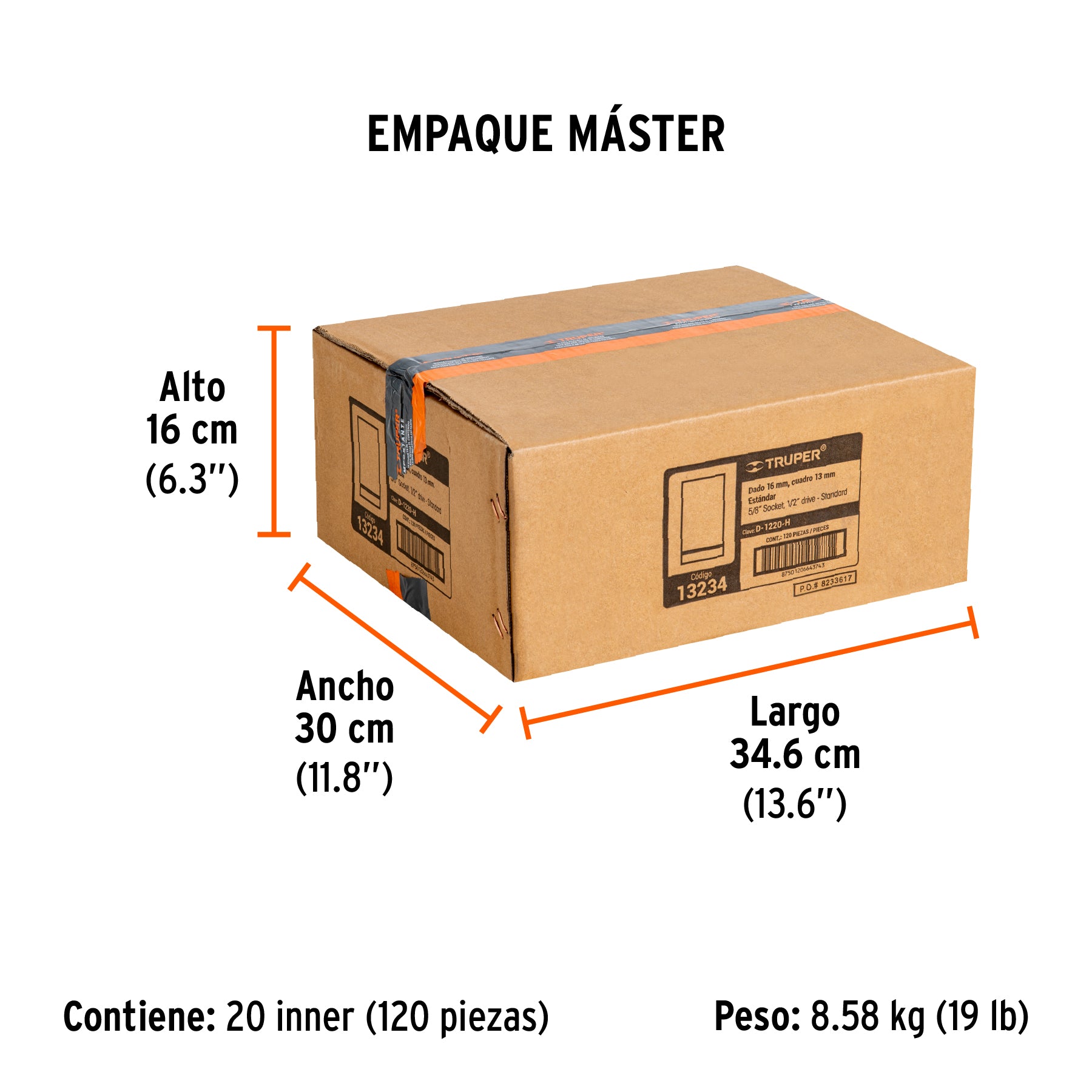 Dado de 6 puntas, cuadro 1/2" de 5/8"