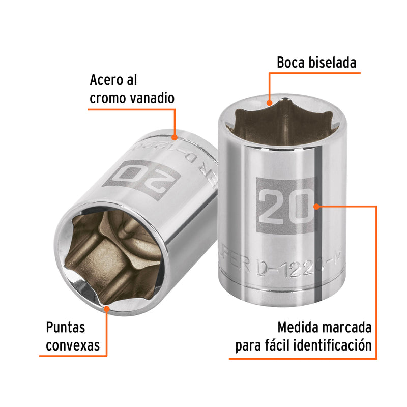 Dado de 6 puntas, cuadro 1/2" de 20mm