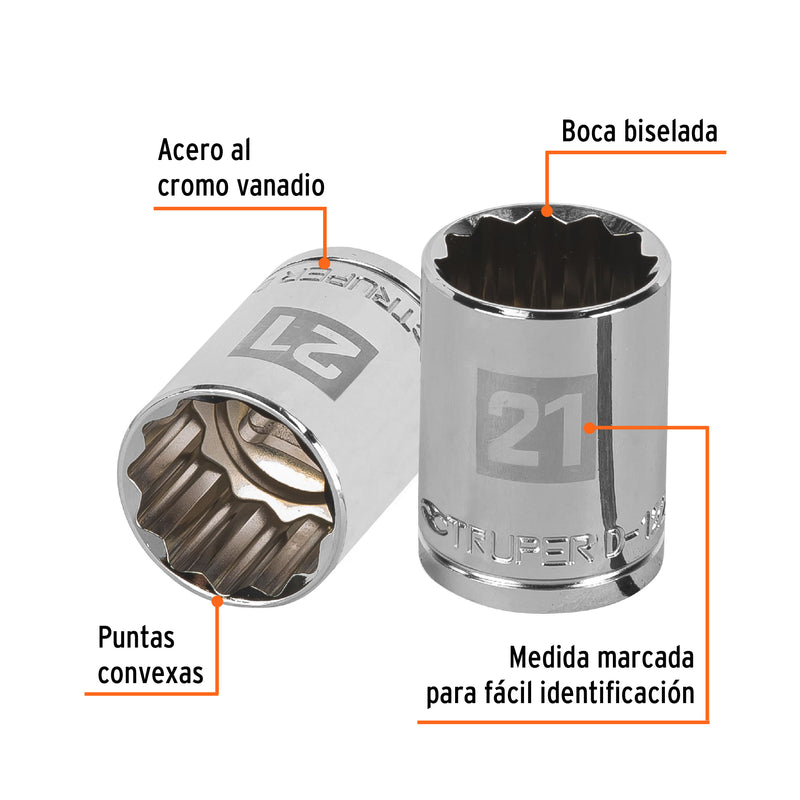 Dado de 12 puntas, cuadro 1/2" de 21mm