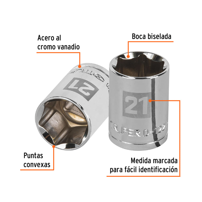 Dado de 6 puntas, cuadro 1/2" de 21mm