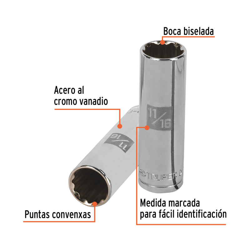 Dado de 12 puntas, largo, cuadro 1/2" de 11/16"