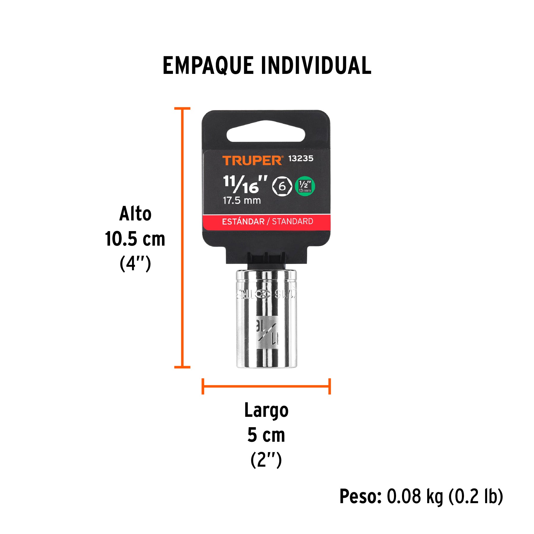 Dado de 6 puntas, cuadro 1/2" de 11/16"