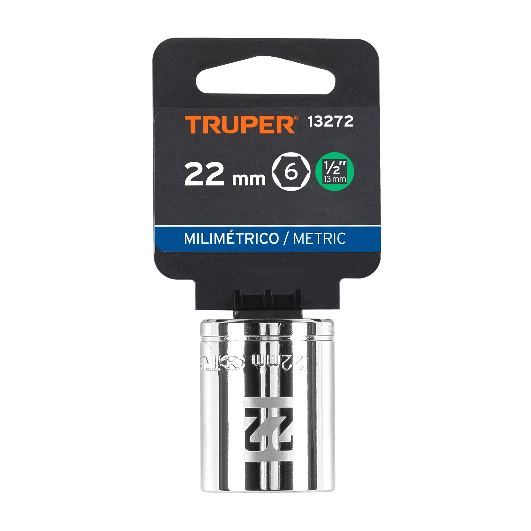 Dado de 6 puntas, cuadro 1/2" de 22mm