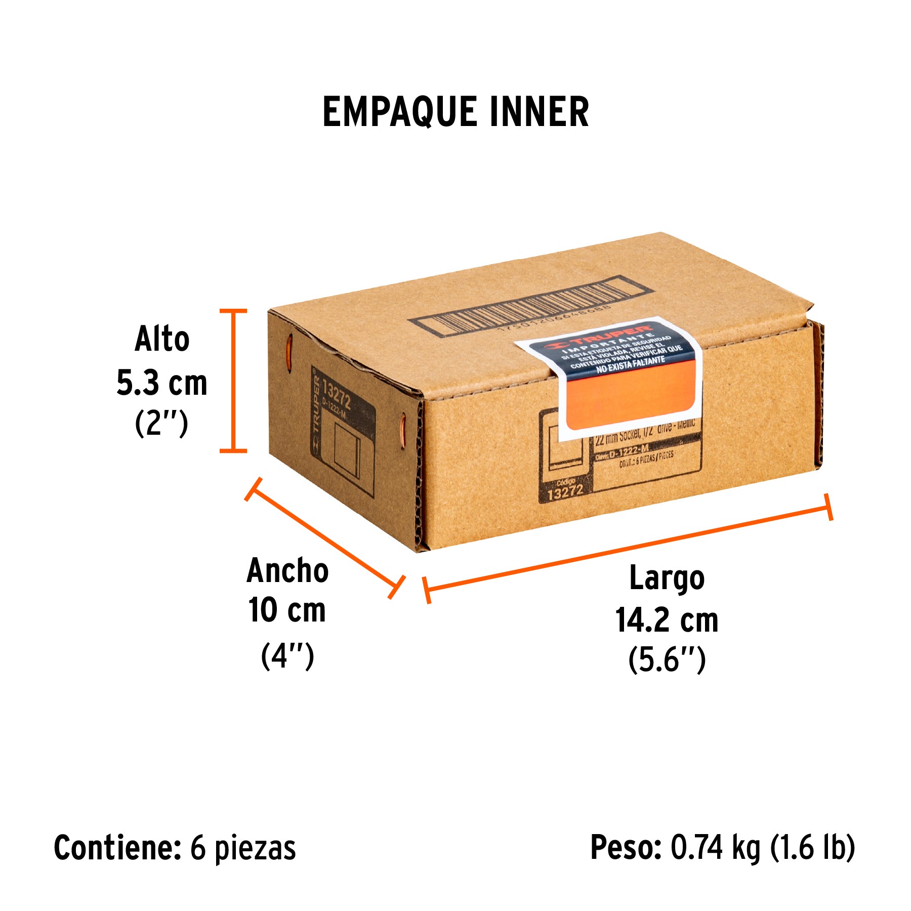 Dado de 6 puntas, cuadro 1/2" de 22mm