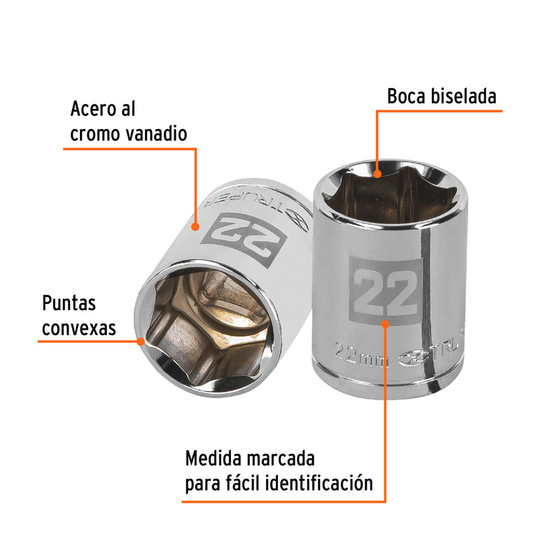 Dado de 6 puntas, cuadro 1/2" de 22mm
