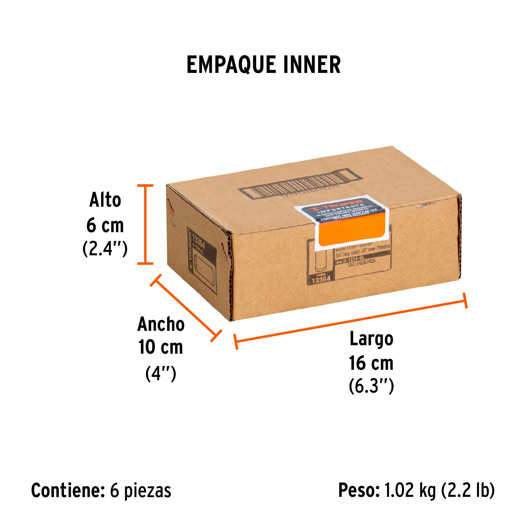 Dado de 12 puntas, largo, cuadro 1/2" de 3/4"