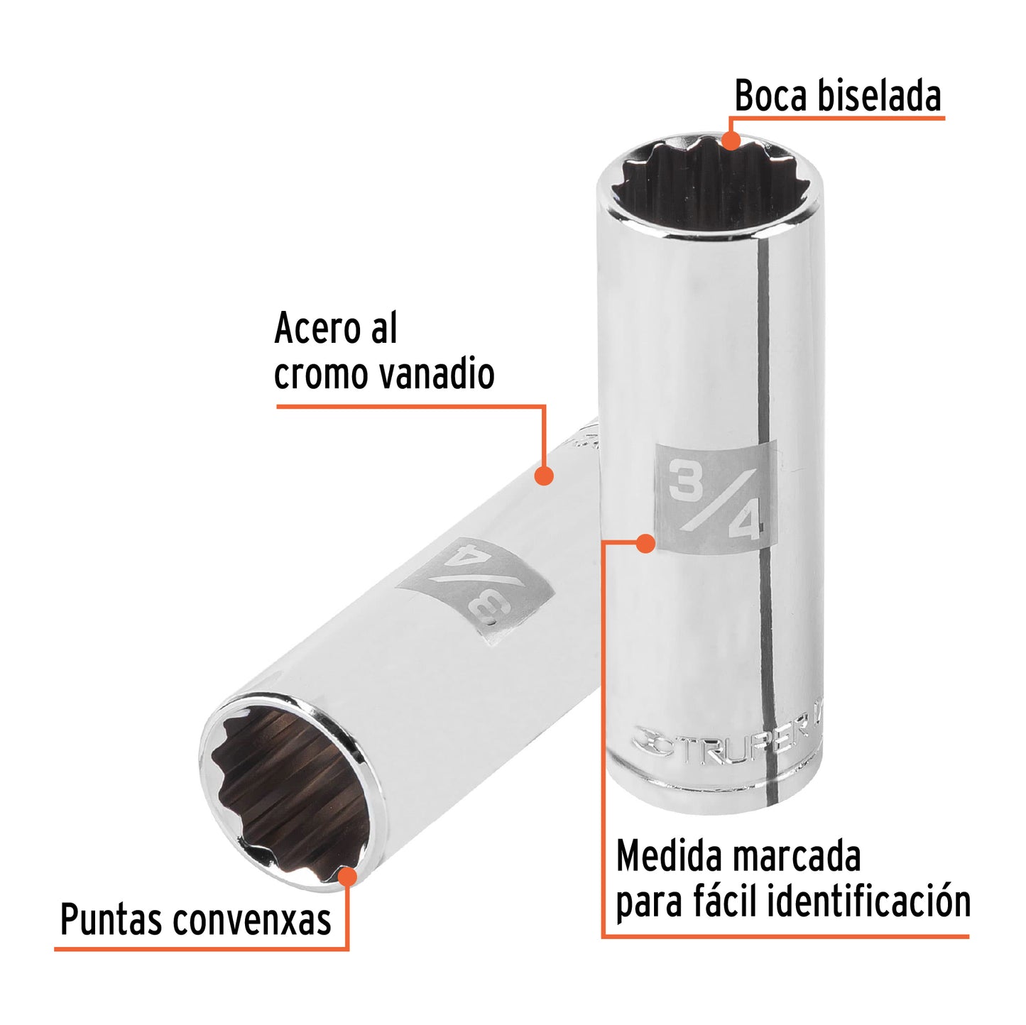 Dado de 12 puntas, largo, cuadro 1/2" de 3/4"