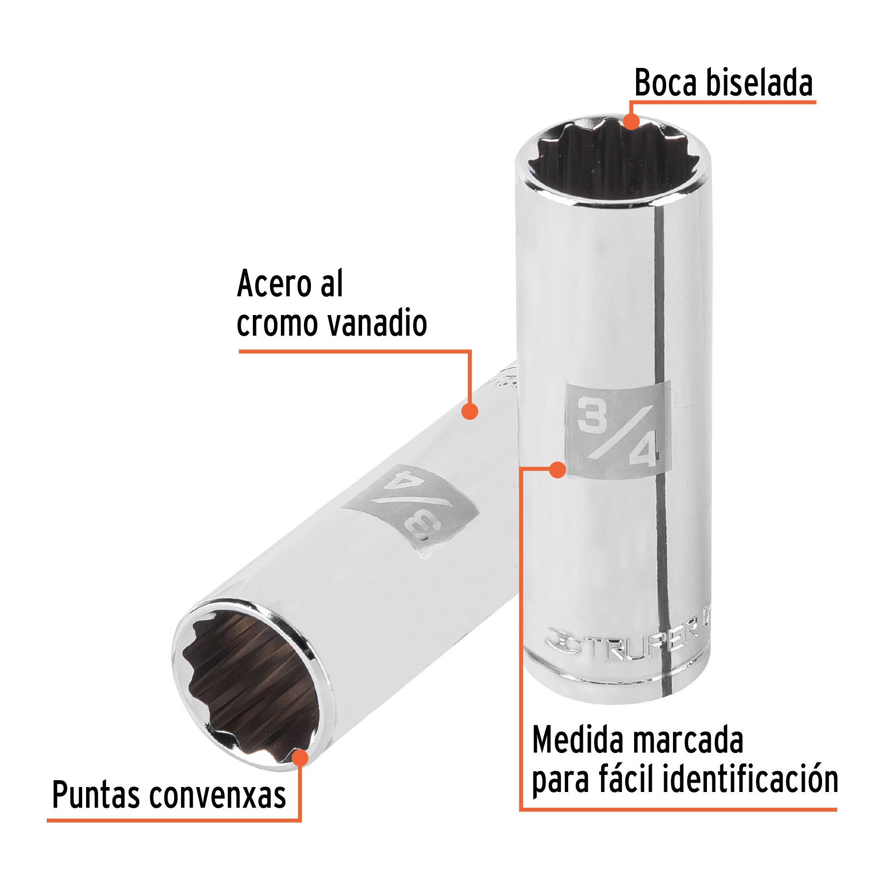 Dado de 12 puntas, largo, cuadro 1/2" de 3/4"
