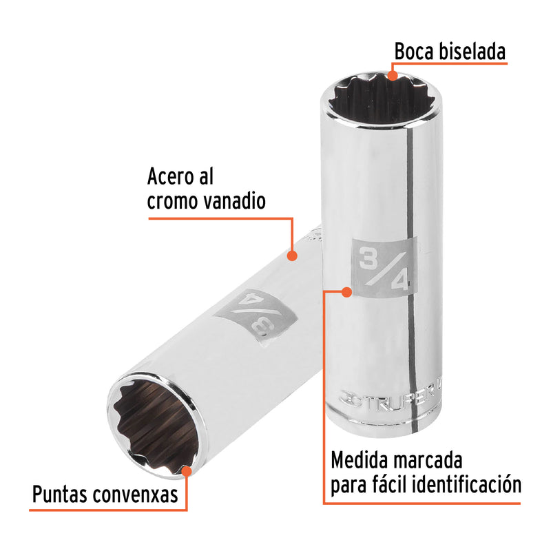 Dado de 12 puntas, largo, cuadro 1/2" de 3/4"