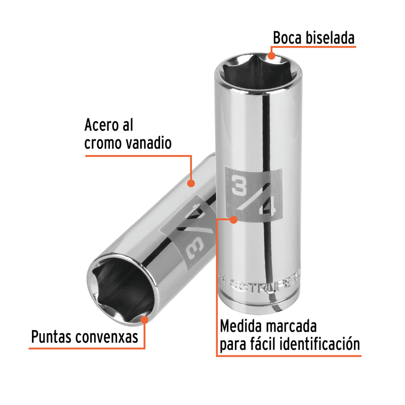 Dado de 6 puntas, largo, cuadro 1/2" de 3/4"