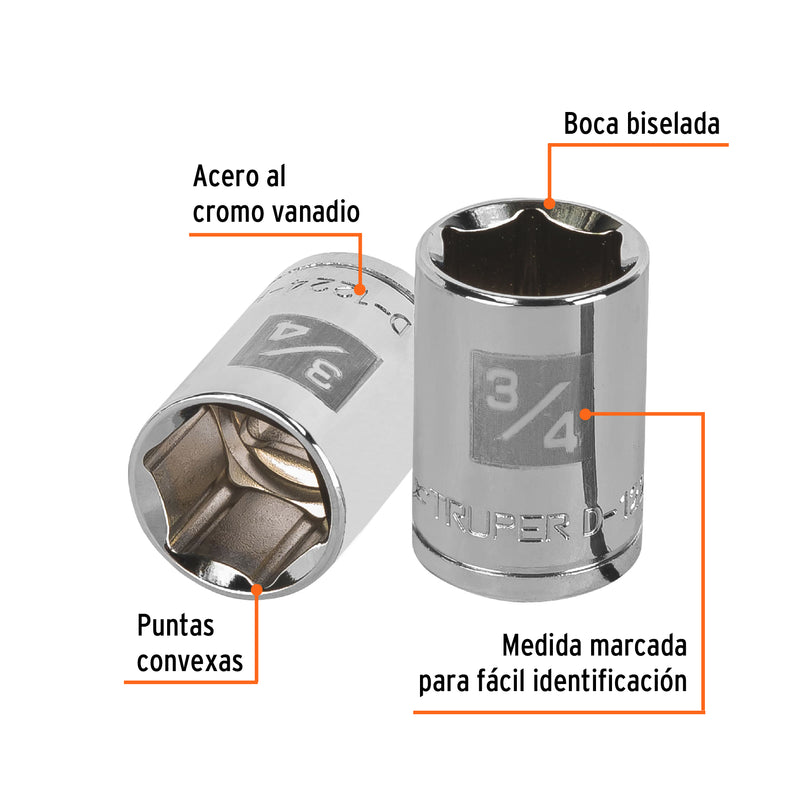 Dado de 6 puntas, cuadro 1/2" de 3/4"