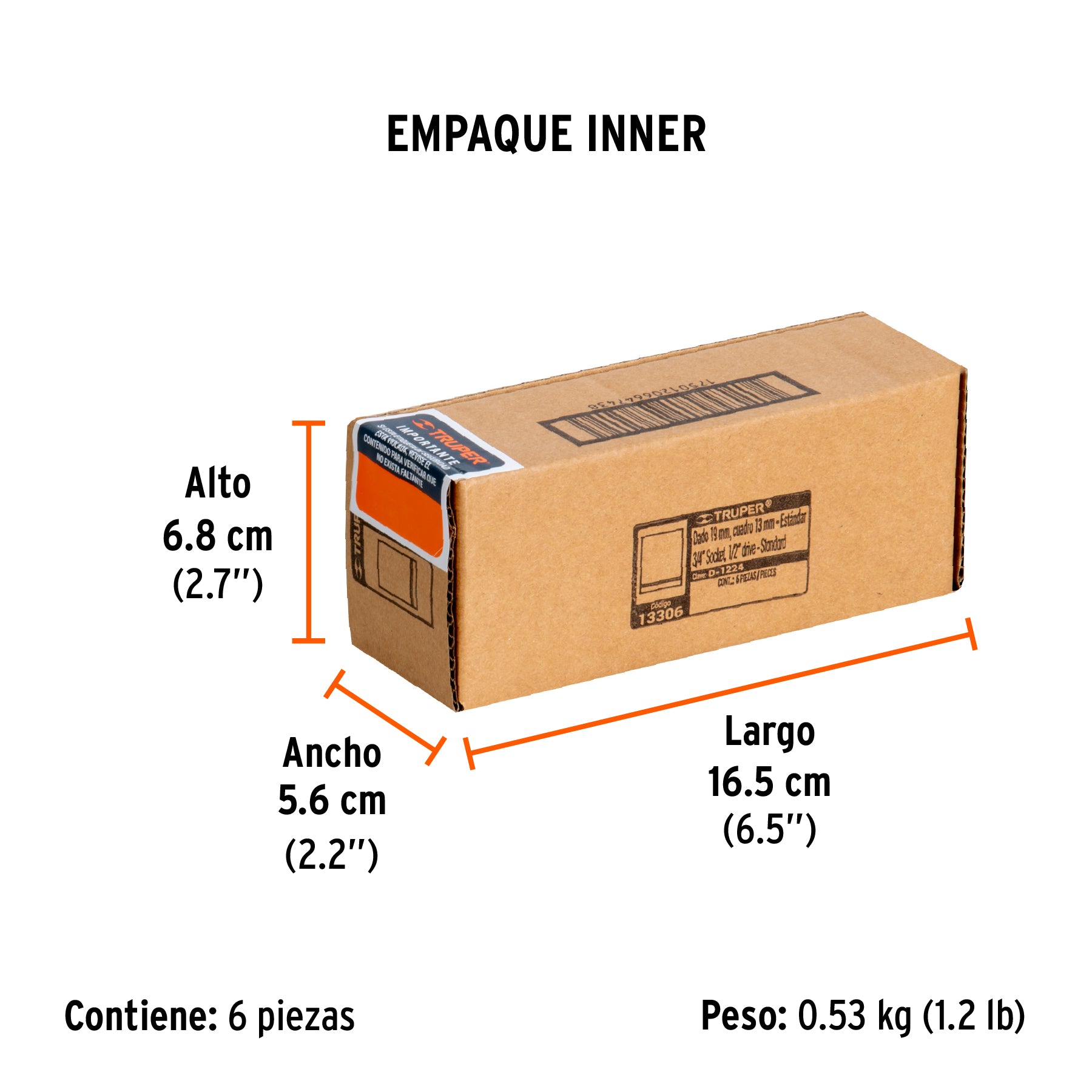 Dado de 12 puntas, cuadro 1/2" de 3/4"