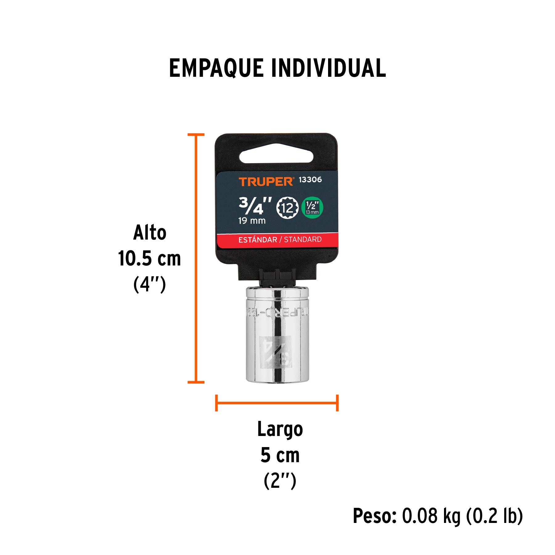 Dado de 12 puntas, cuadro 1/2" de 3/4"