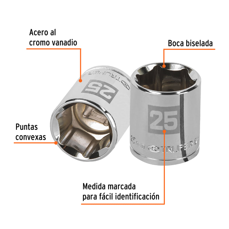 Dado de 6 puntas, cuadro 1/2" de 25mm