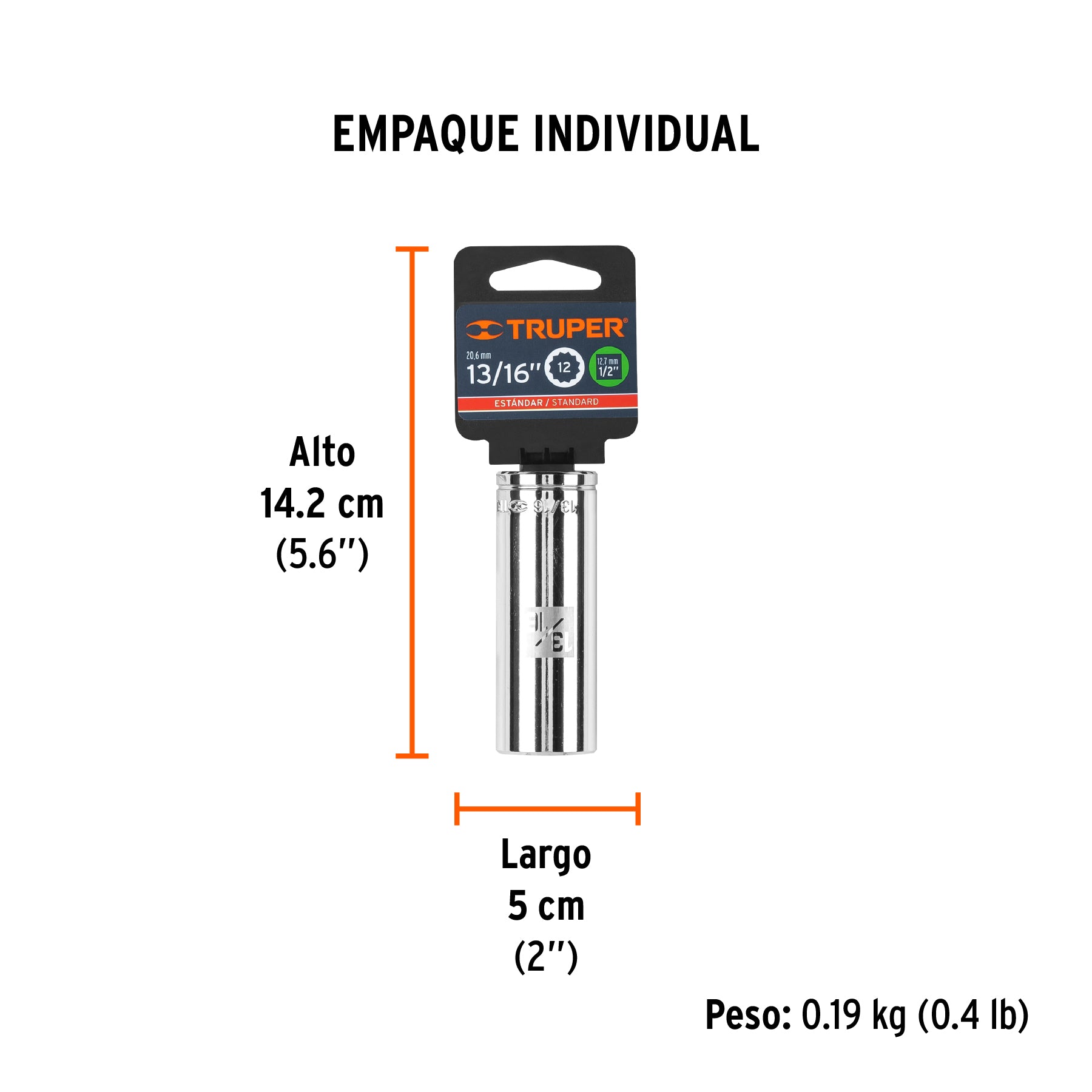 Dado de 12 puntas, largo, cuadro 1/2" de 13/16"