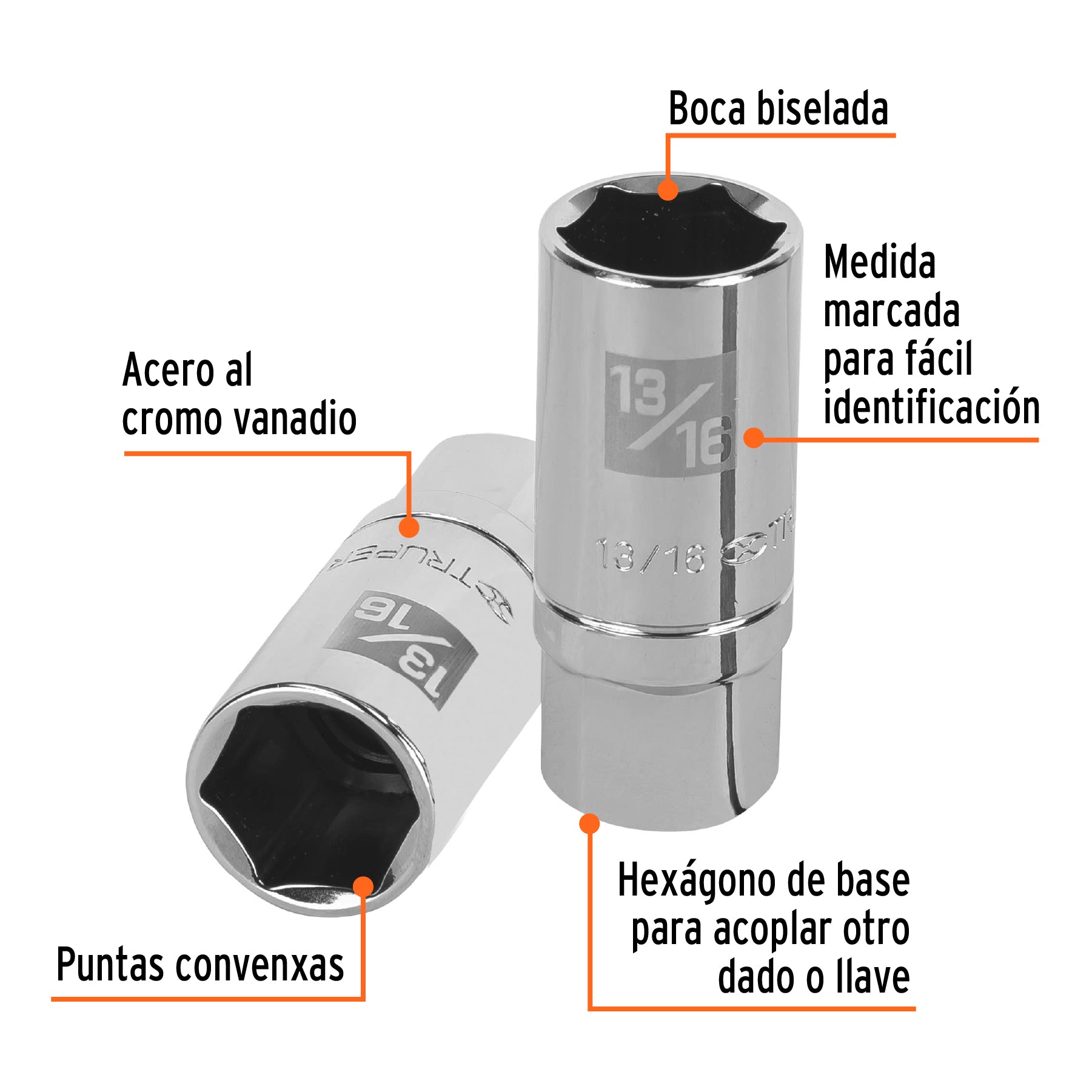 Dado de 6 puntas largas de 13/16" para bujías, cuadro 1/2"