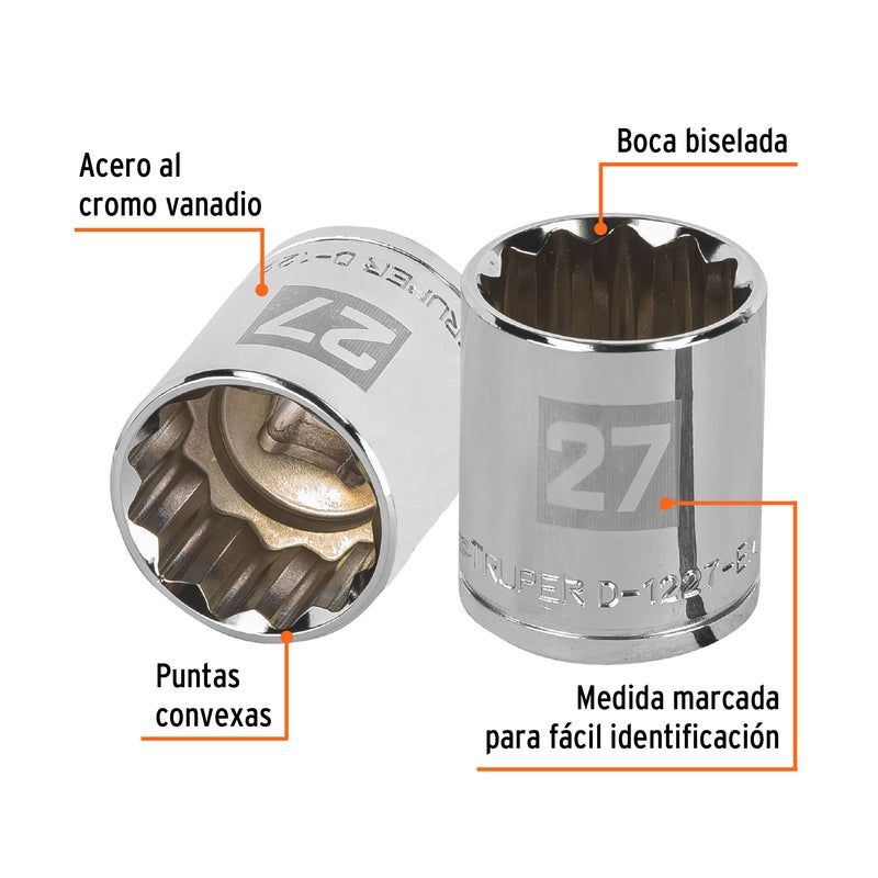 Dado de 12 puntas, cuadro 1/2" de 27mm