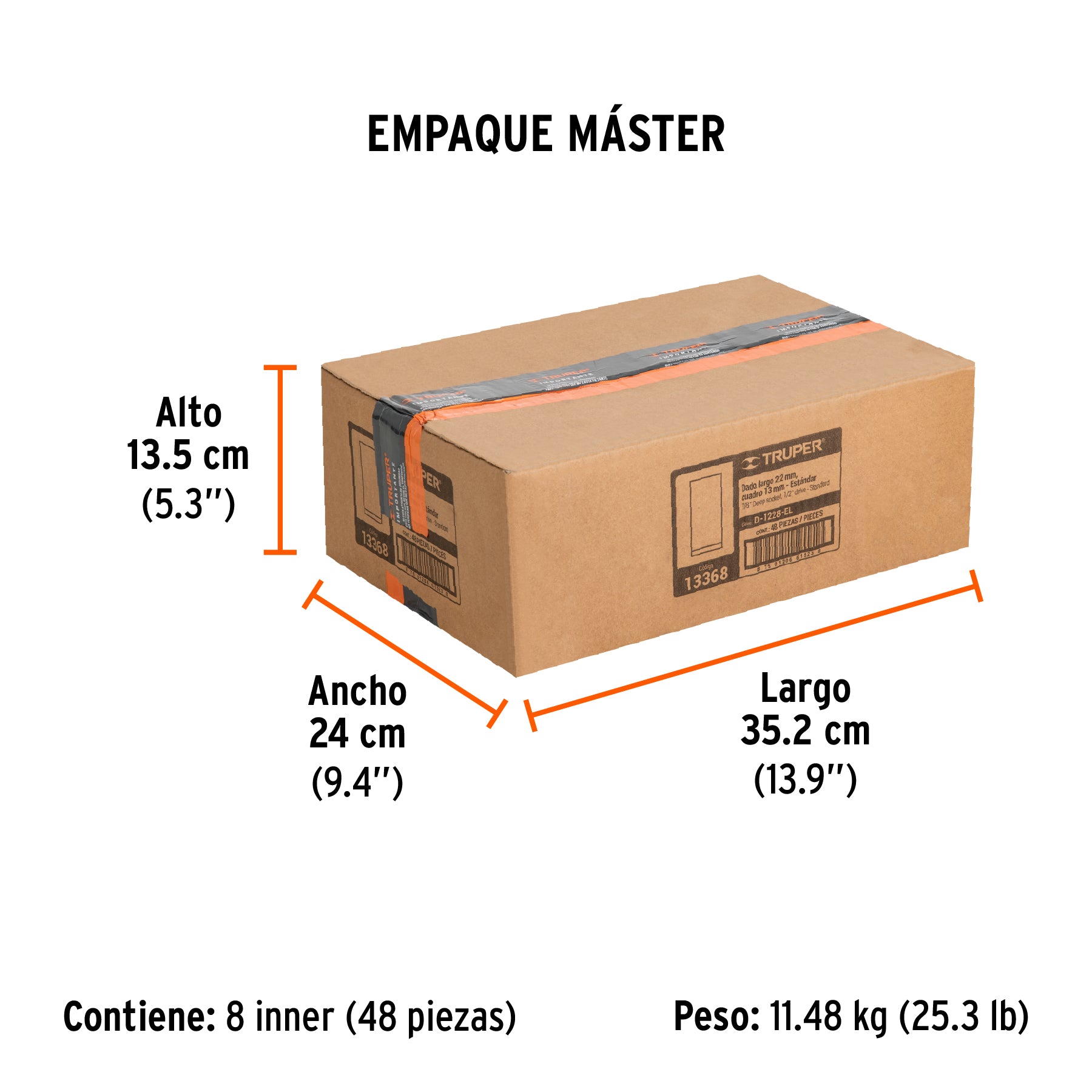 Dado de 12 puntas, largo, cuadro 1/2" de 7/8"