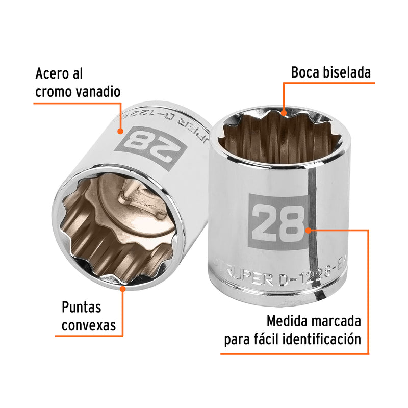 Dado de 12 puntas, cuadro 1/2" de 28mm