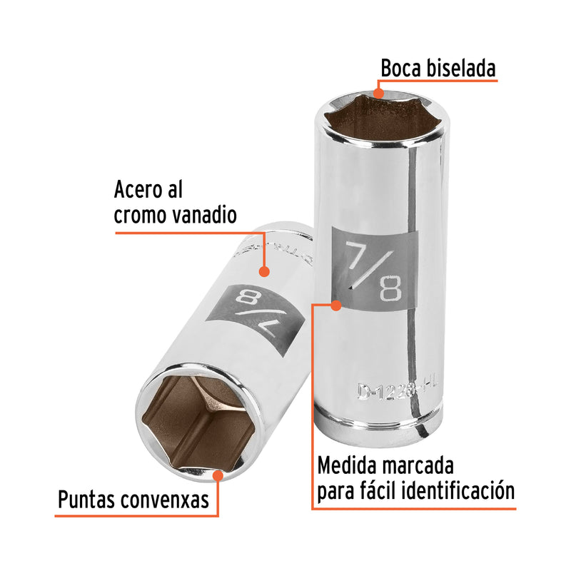 Dado de 6 puntas, largo, cuadro 1/2" de 7/8"