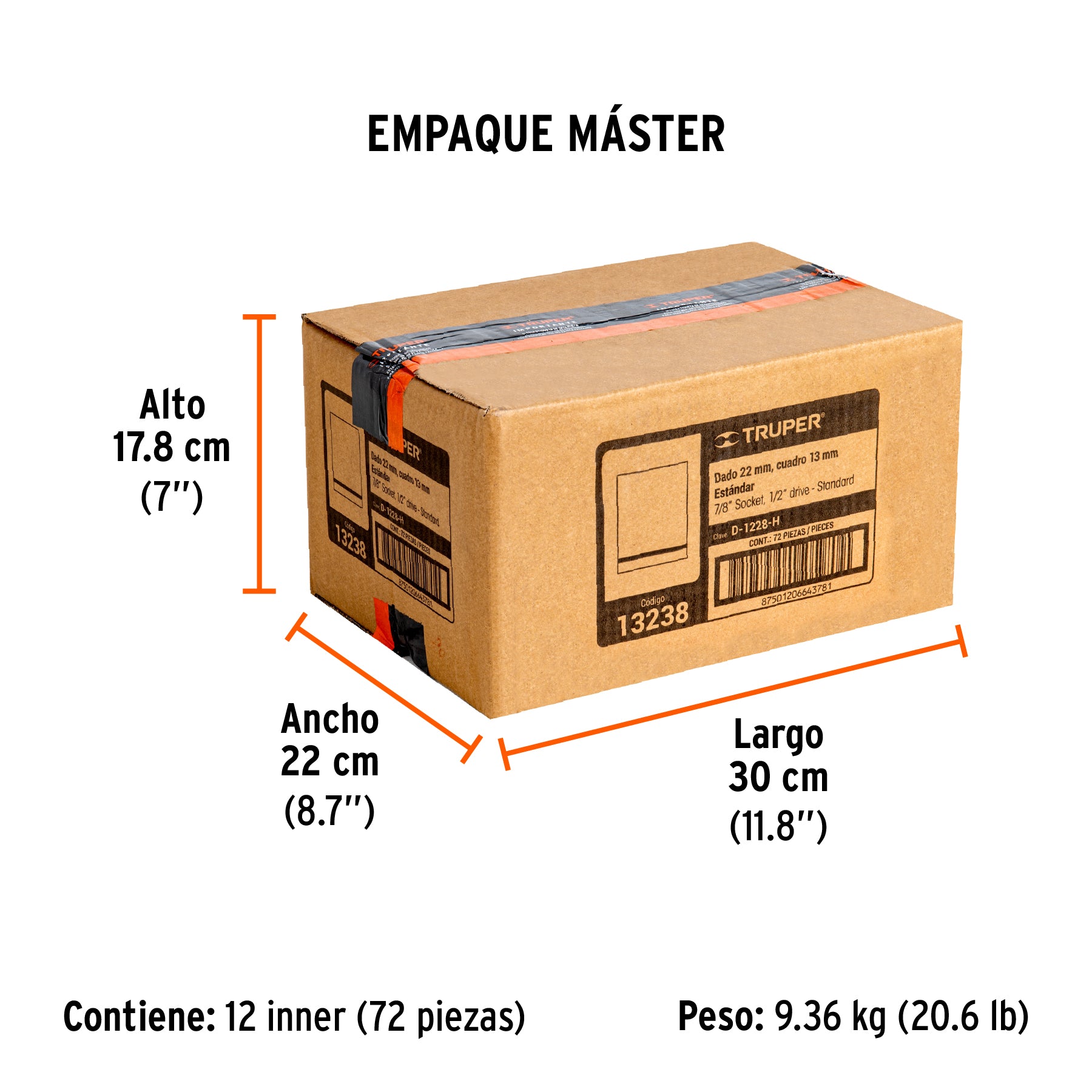 Dado de 6 puntas, cuadro 1/2" de 7/8"