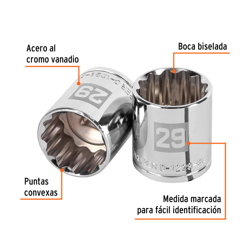 Dado de 12 puntas, cuadro 1/2" de 29mm