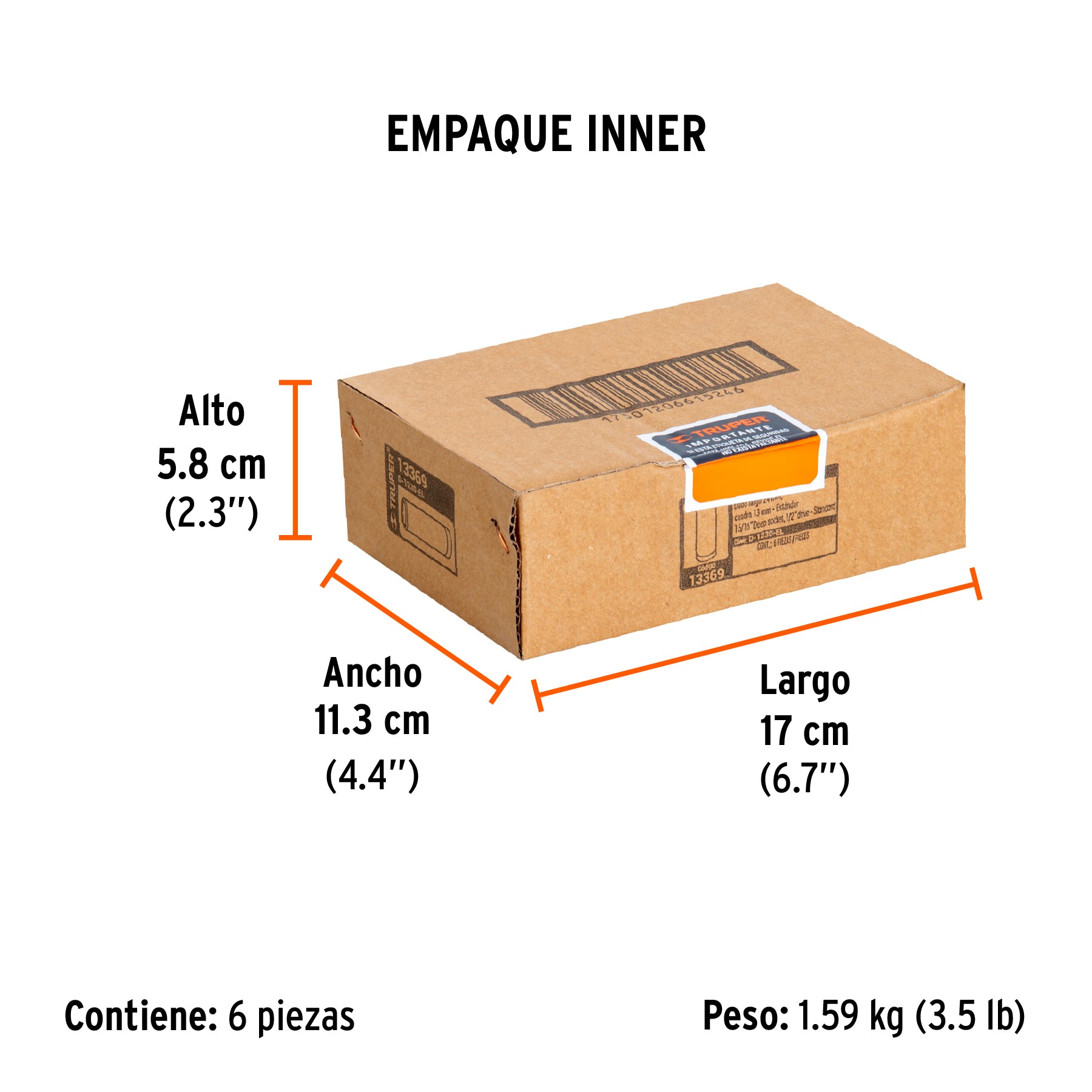 Dado de 12 puntas, largo, cuadro 1/2" de 15/16"