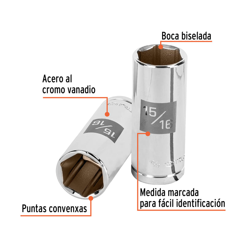 Dado de 6 puntas, largo, cuadro 1/2" de 15/16"