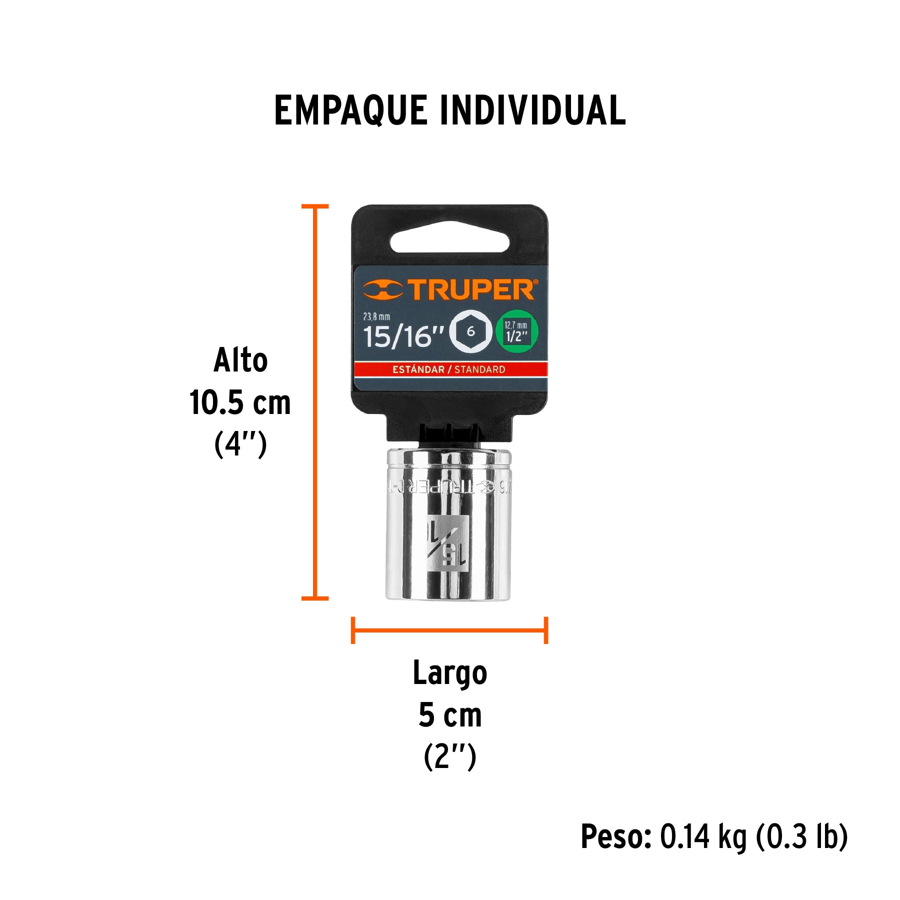 Dado de 6 puntas, cuadro 1/2" de 15/16"