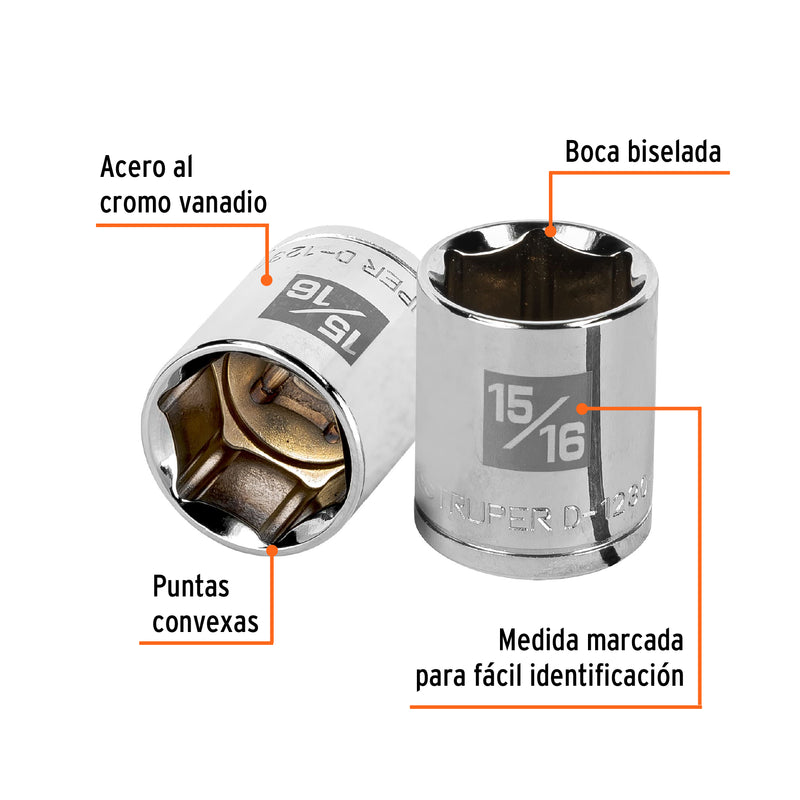 Dado de 6 puntas, cuadro 1/2" de 15/16"