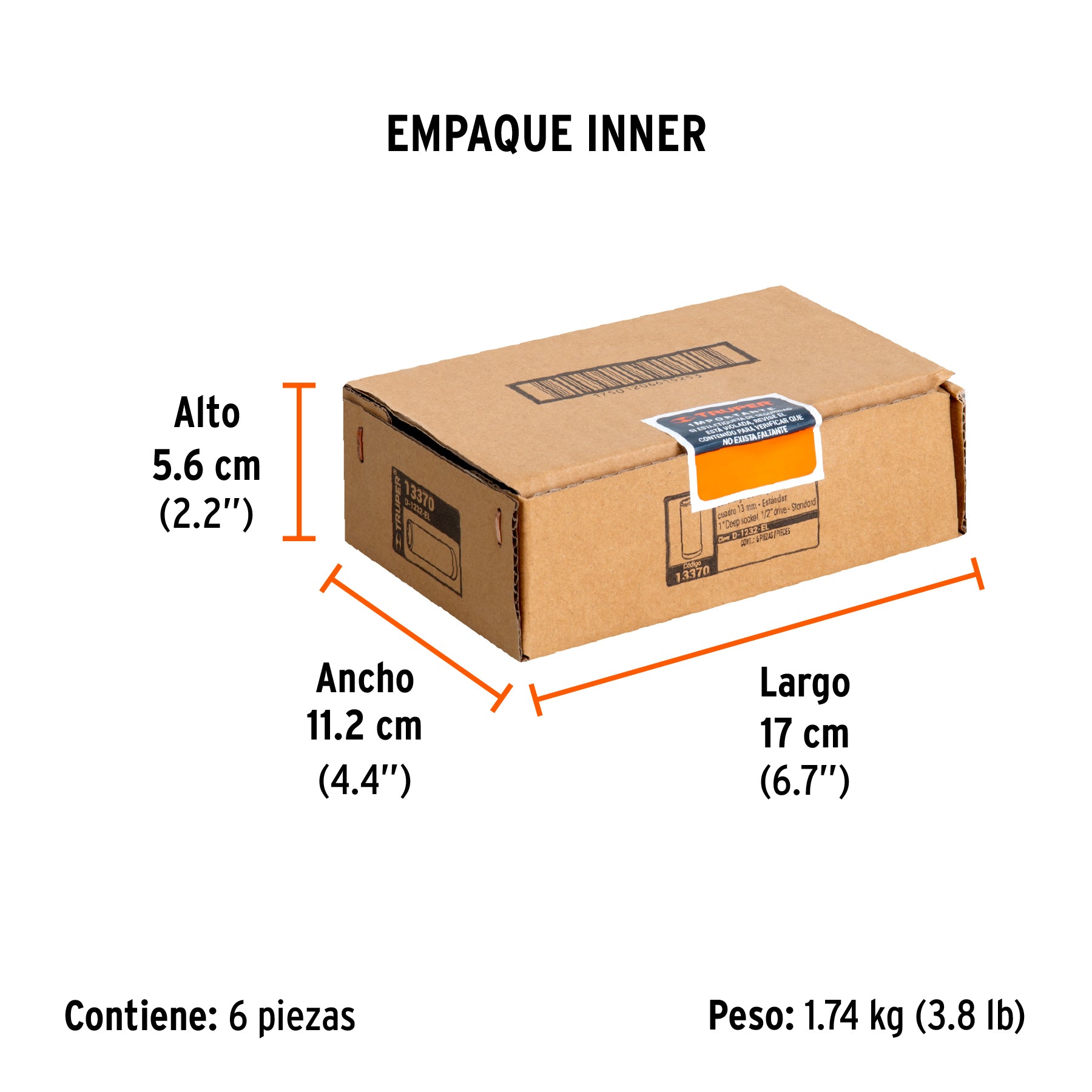 Dado de 12 puntas, largo, cuadro 1/2" de 1"