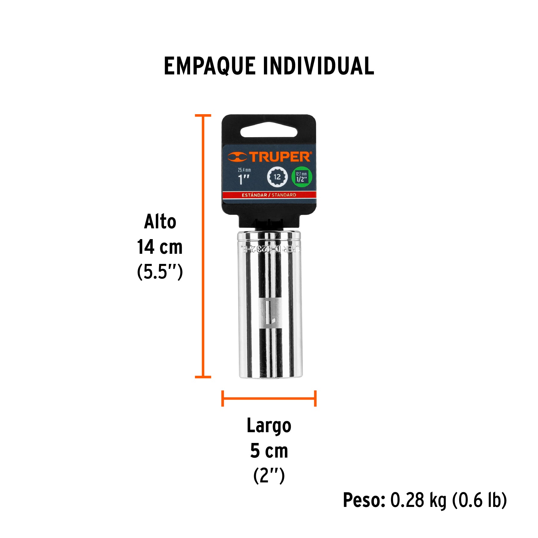 Dado de 12 puntas, largo, cuadro 1/2" de 1"