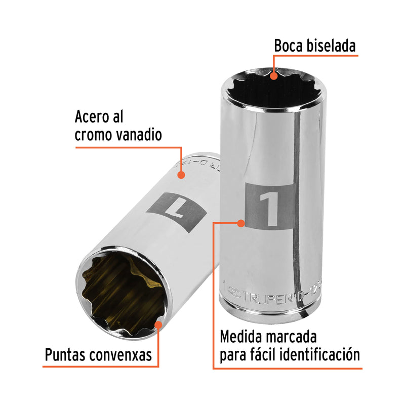 Dado de 12 puntas, largo, cuadro 1/2" de 1"