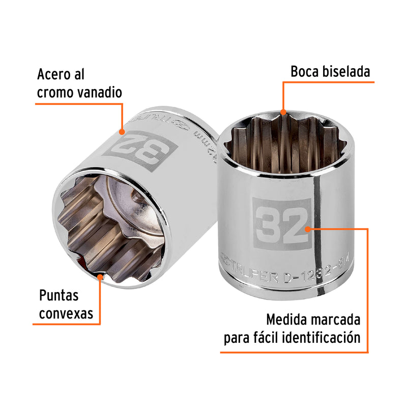 Dado de 12 puntas, cuadro 1/2" de 32mm