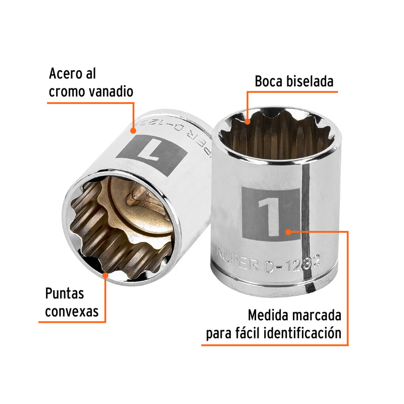Dado de 12 puntas, cuadro 1/2" de 1"
