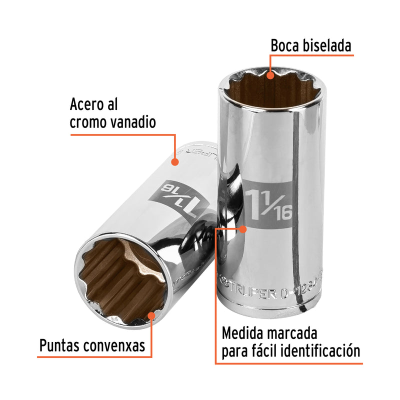 Dado de 12 puntas, largo, cuadro 1/2" de 1-1/16"