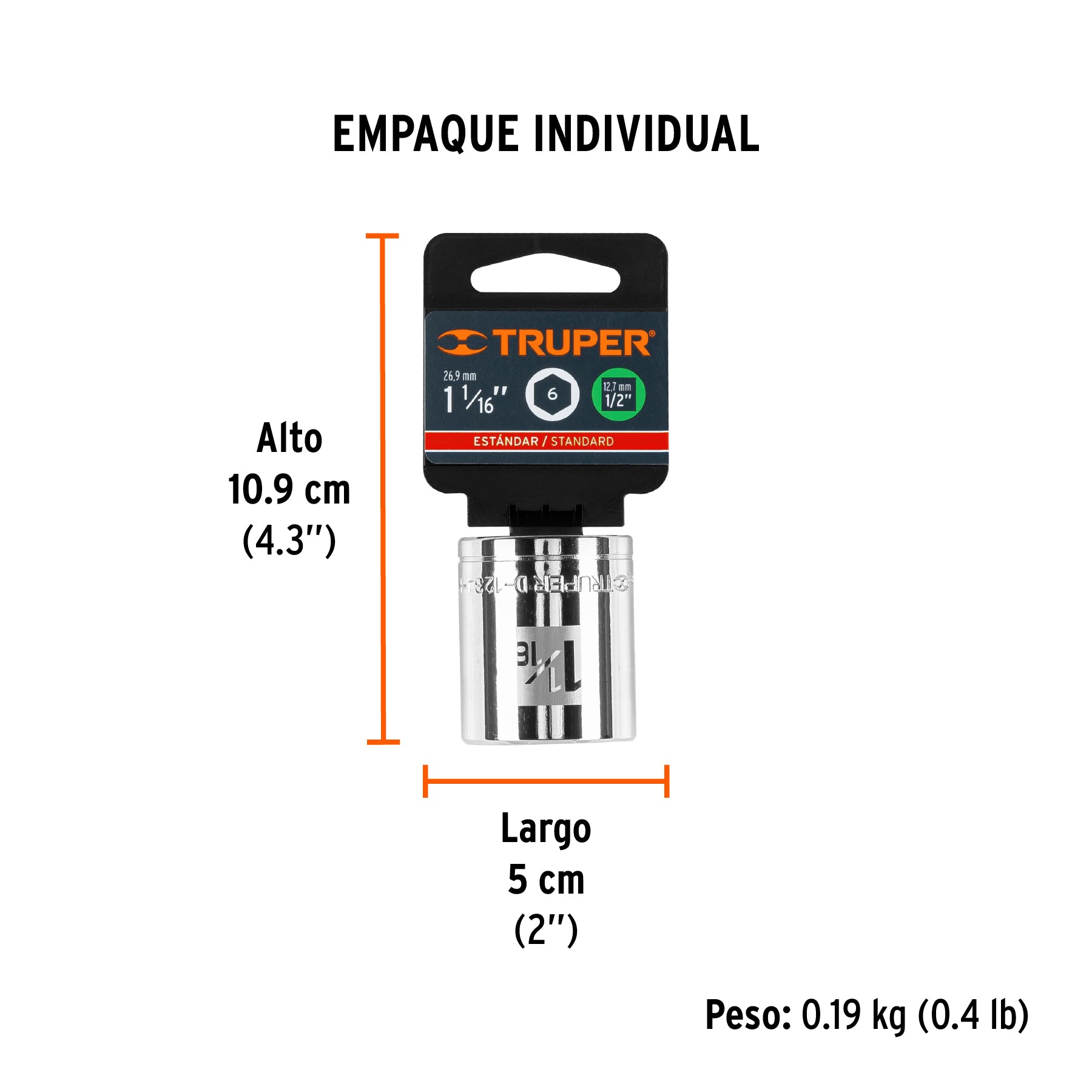 Dado de 6 puntas, cuadro 1/2" de 1-1/16"