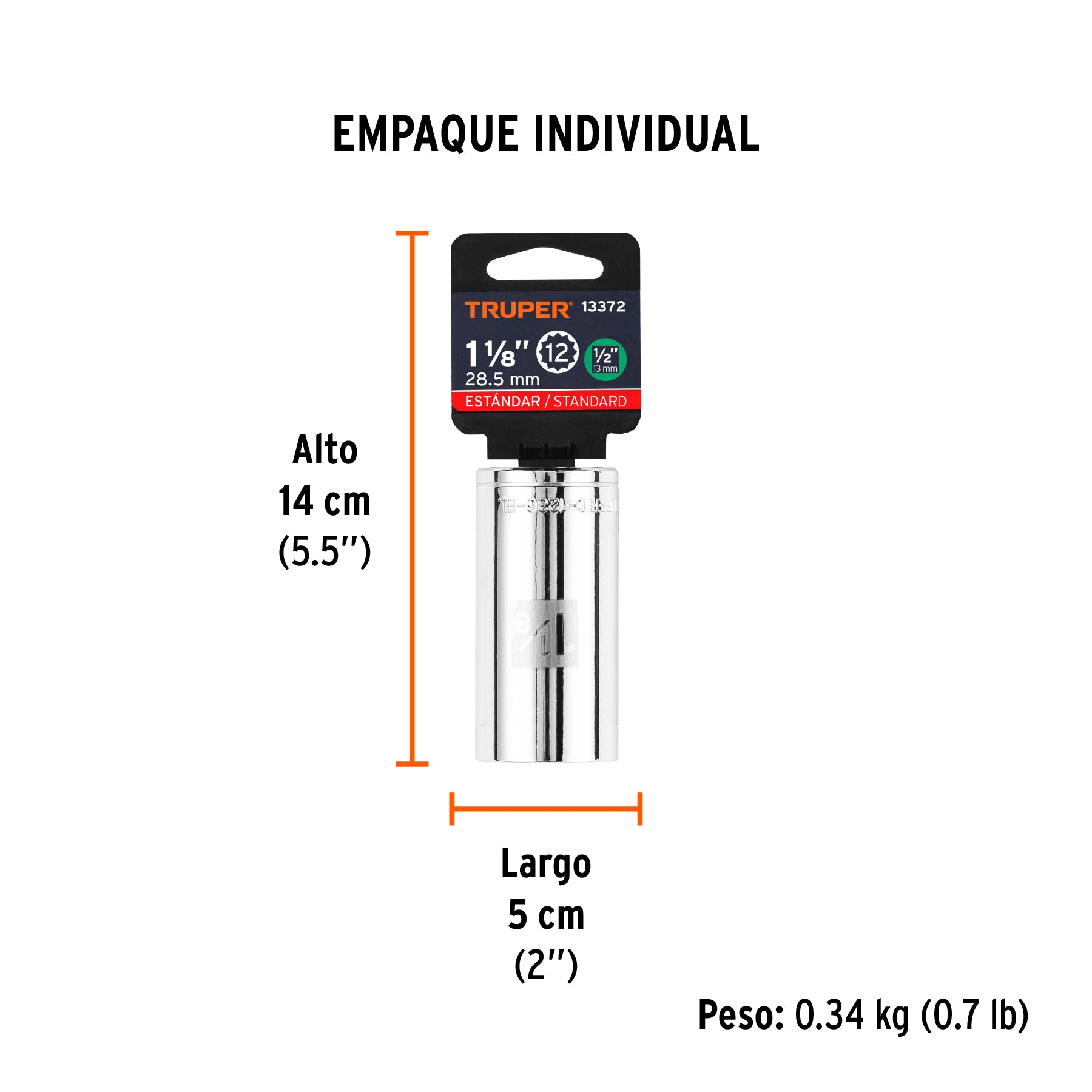 Dado de 12 puntas, largo, cuadro 1/2" de 1-1/8"